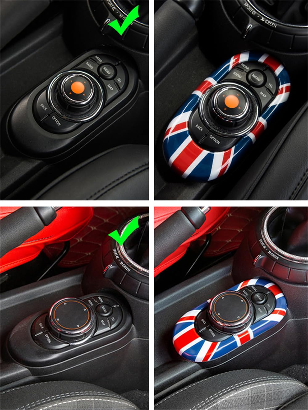 ABS Plastic Center Console Multimedia Gear Shift Panel Frame Trim Cover for Mini Cooper F55 Hardtop F56 Hatchback F57 Convertible 2014~2020 (Union Jack Gray)