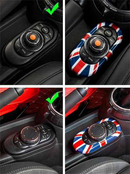 ABS Plastic Center Console Multimedia Gear Shift Panel Frame Trim Cover for Mini Cooper F55 Hardtop F56 Hatchback F57 Convertible 2014~2020 (Union Jack Gray)