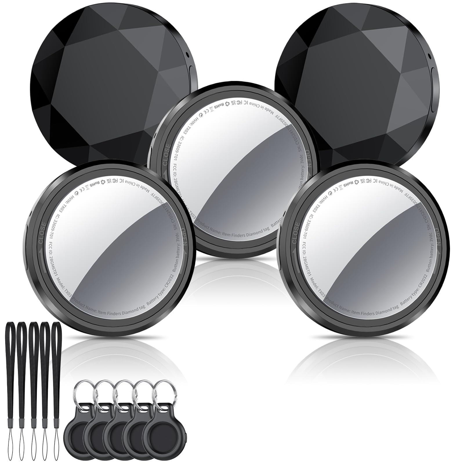 QCOQ Air Tracker Tag-1 Pack, Black | Smart Bluetooth Tag Compatible with Apple Find My (iOS Only), Item Locator with Protective Case/Keychain/Lanyard for Keys/Luggages/Wallets, Replaceable Battery