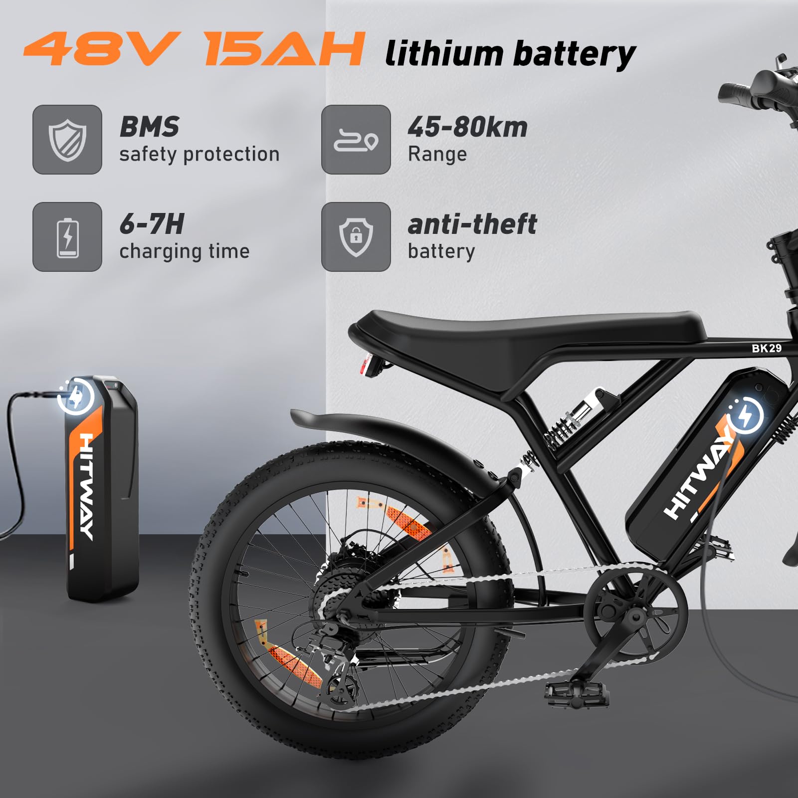 HITWAY Electric Bicycle, 20 * 4.0 inch Off-Road EBIKE for Adults with 250W Motor and 48V 15Ah/2 * 48V13Ah Battery, 7 Speed Snow Bike range 45-150 km