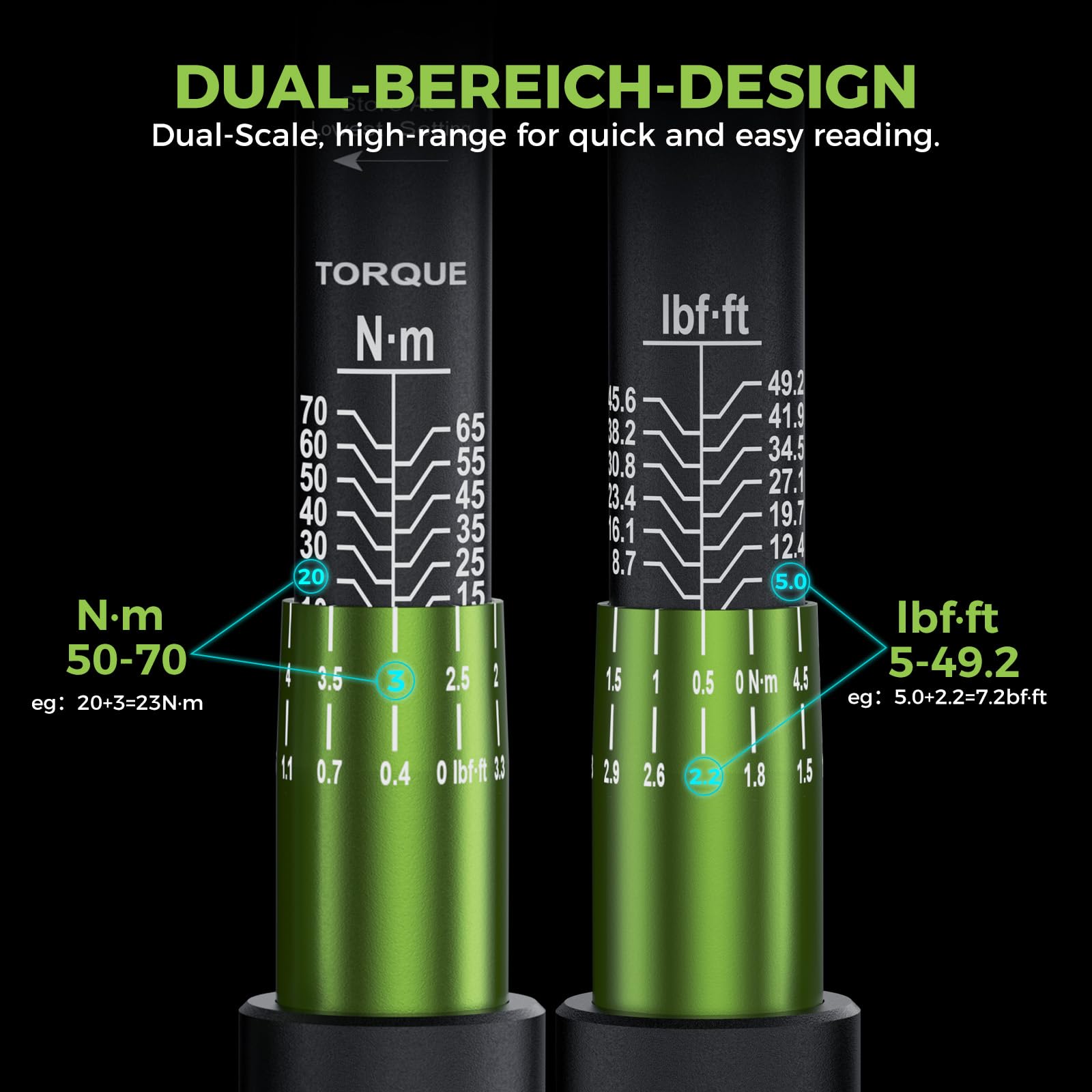 ETOOLAB 1/2 Torque Wrench Dual-Range【20-230Nm/10-170lbf-ft】±3% Precision, 72 Tooth Dual-Direction Adjustable Torque Wrench for Bicycle, Moto, Car Maintenance—3pcs