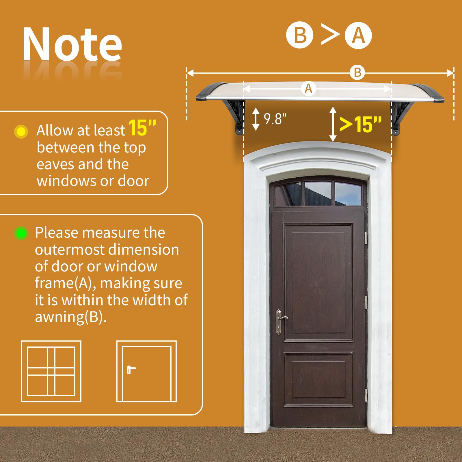 Outopee Door Canopy Awning, 120 x 80 cm Window Garden Front Door Canopy for Outdoor Shelter, Window Porch Shade, Patio Roof Cover, Black