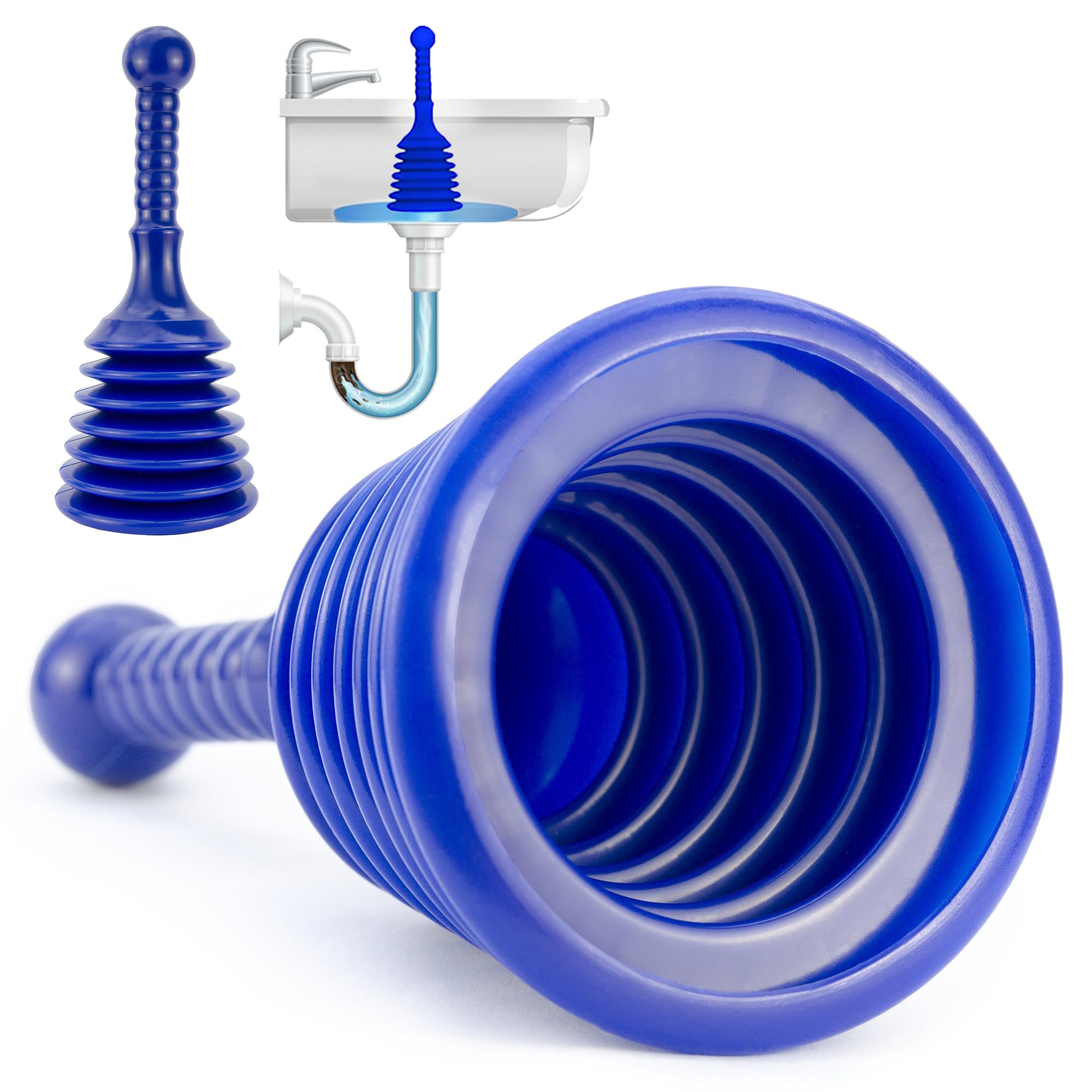 Luigi's Sink Plunger - Drain Plunger Sink Unblocker - Plungers for Unblocking - Drain Plungers for Bathroom Kitchen Bath Shower - Unblock Pump with Accordion Bellows