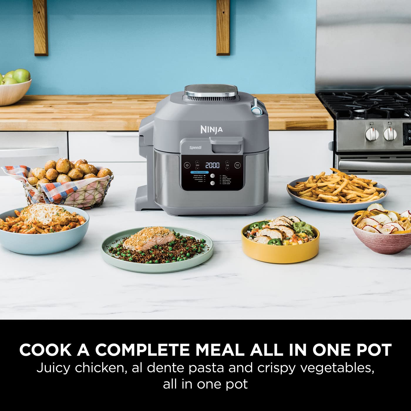 Ninja Speedi 10-in-1 Rapid Cooker, Air Fryer and Multi Cooker, 5.7L, Meals for 4 in 15 Minutes, Air Fry, Steam, Grill, Bake, Roast, Sear, Slow Cook & More, Cooks 4 Portions, Sea Salt Grey, ON400UK