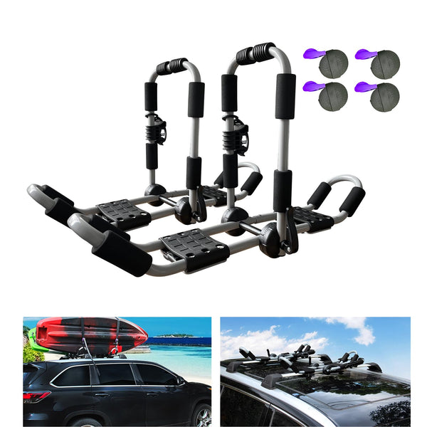 ASMSW Kayak Roof Rack 1 Pair 4-in-1 for Kayak/Surf/Ski Rack,Folding Adjustable Bilateral J-Shaped Roof Rack with 4 PCS Tie Down Straps On Rooftop