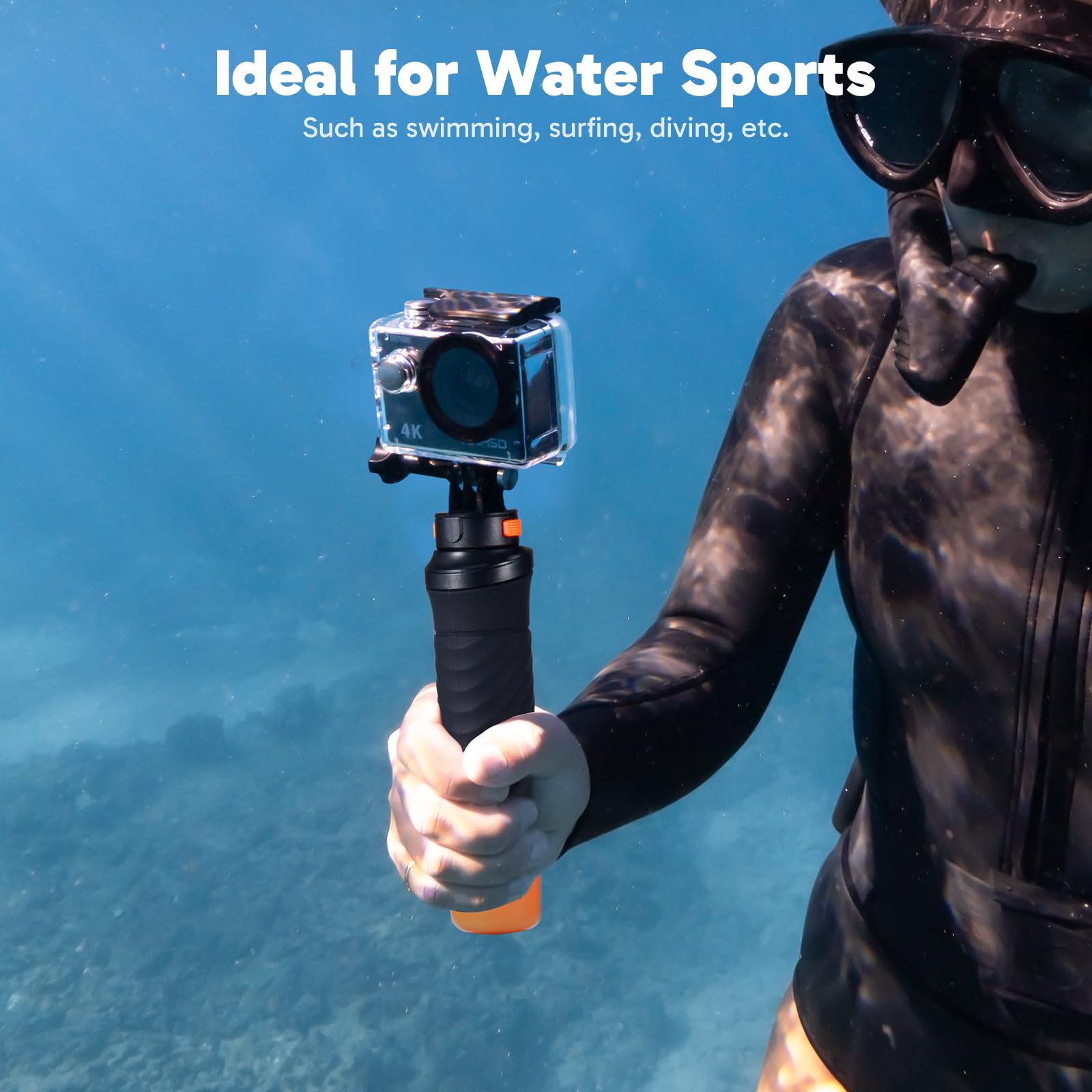 AKASO EK7000 Action Camera Floating Hand Grip Bundle - Includes 4K30FPS EK7000 Underwater Camera, Floating Hand Grip, 2 Batteries, Carrying Case, and Accessory Kits