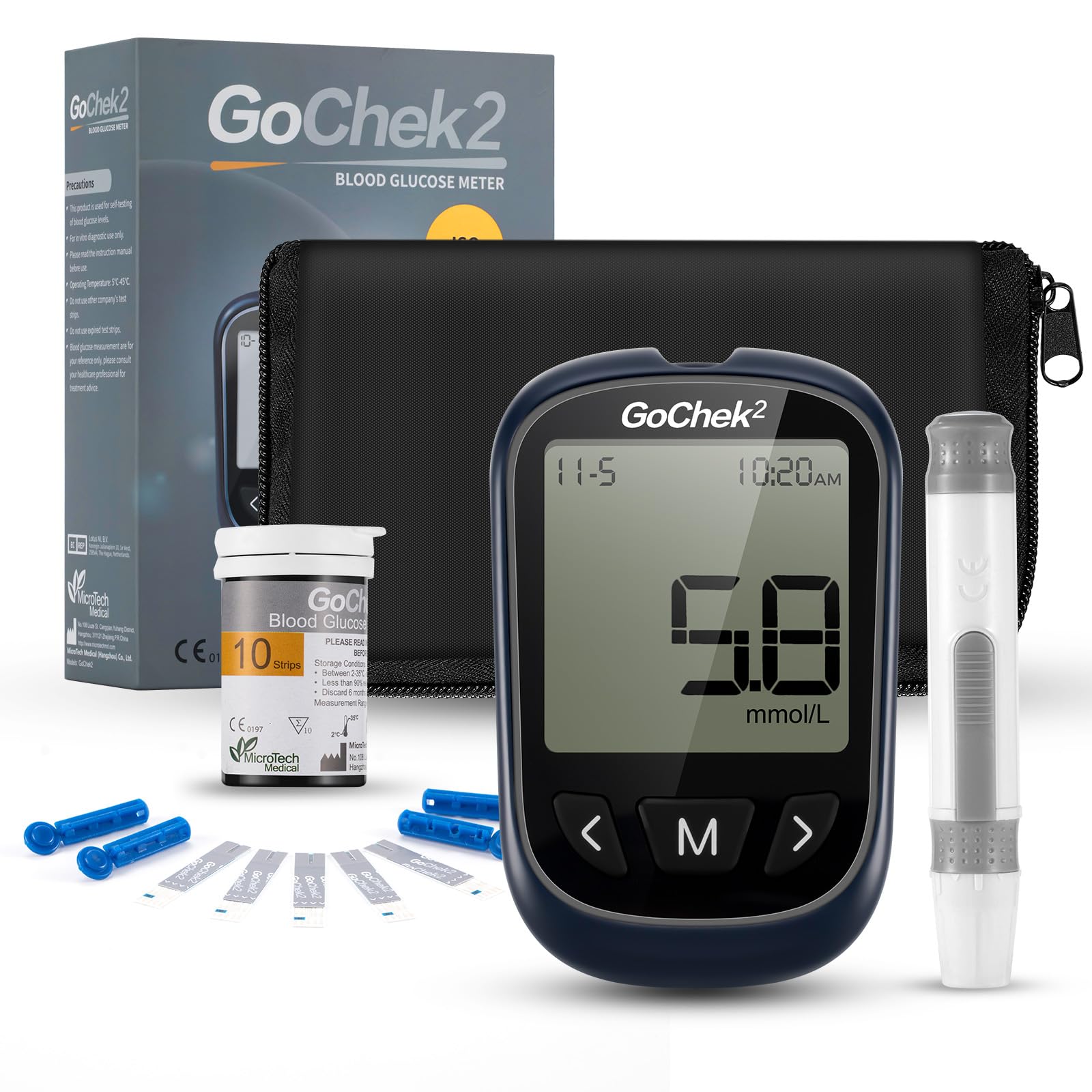Blood Glucose Monitor Meter, Diabetes Testing Kit [2020 Upgrade] Blood Sugar Tester with 25 Test Strips and 25 Lancets - for UK Diabetics in mmol/L by Exactive EQ