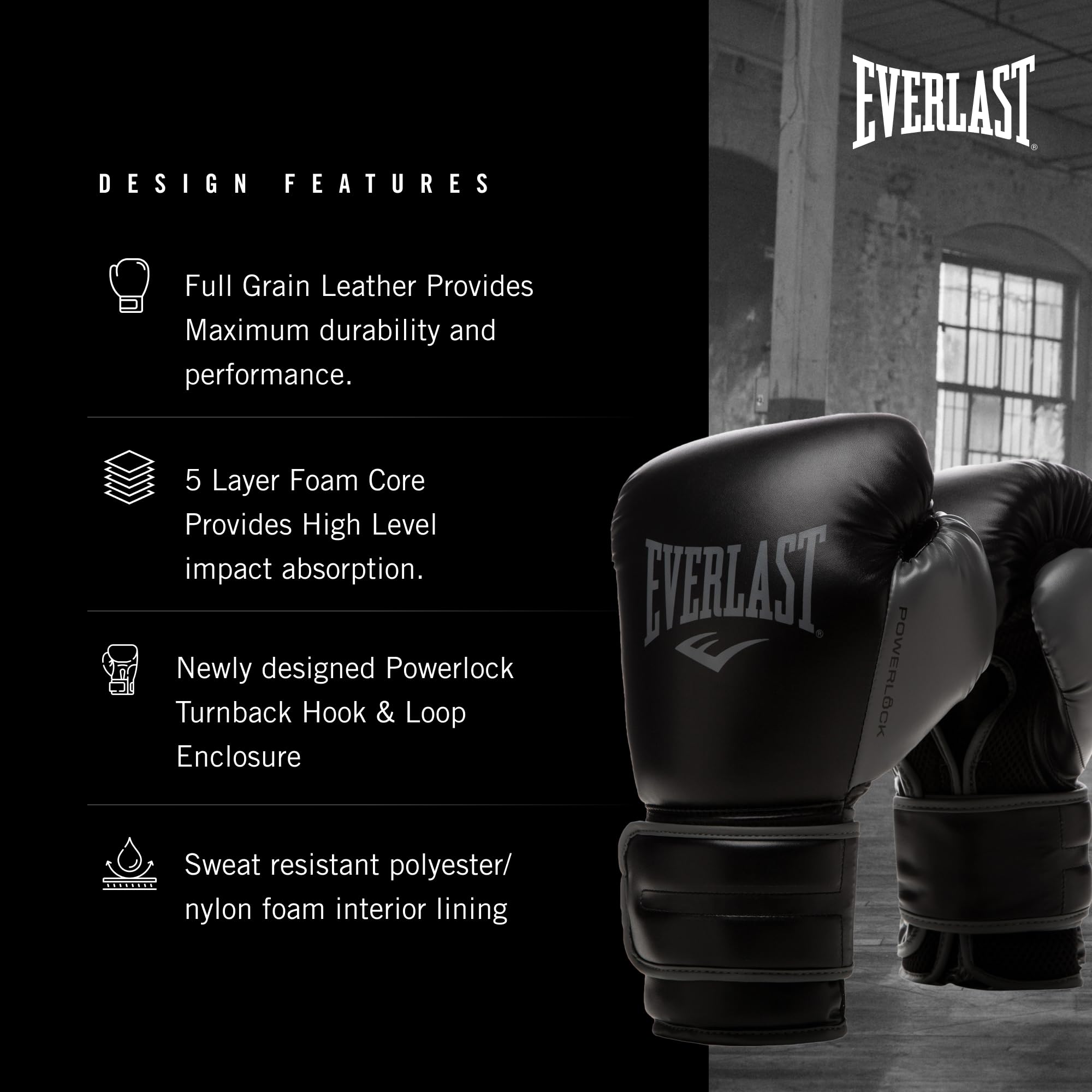 EVERLAST Powerlock 2R Training Gloves - Black - 14oz
