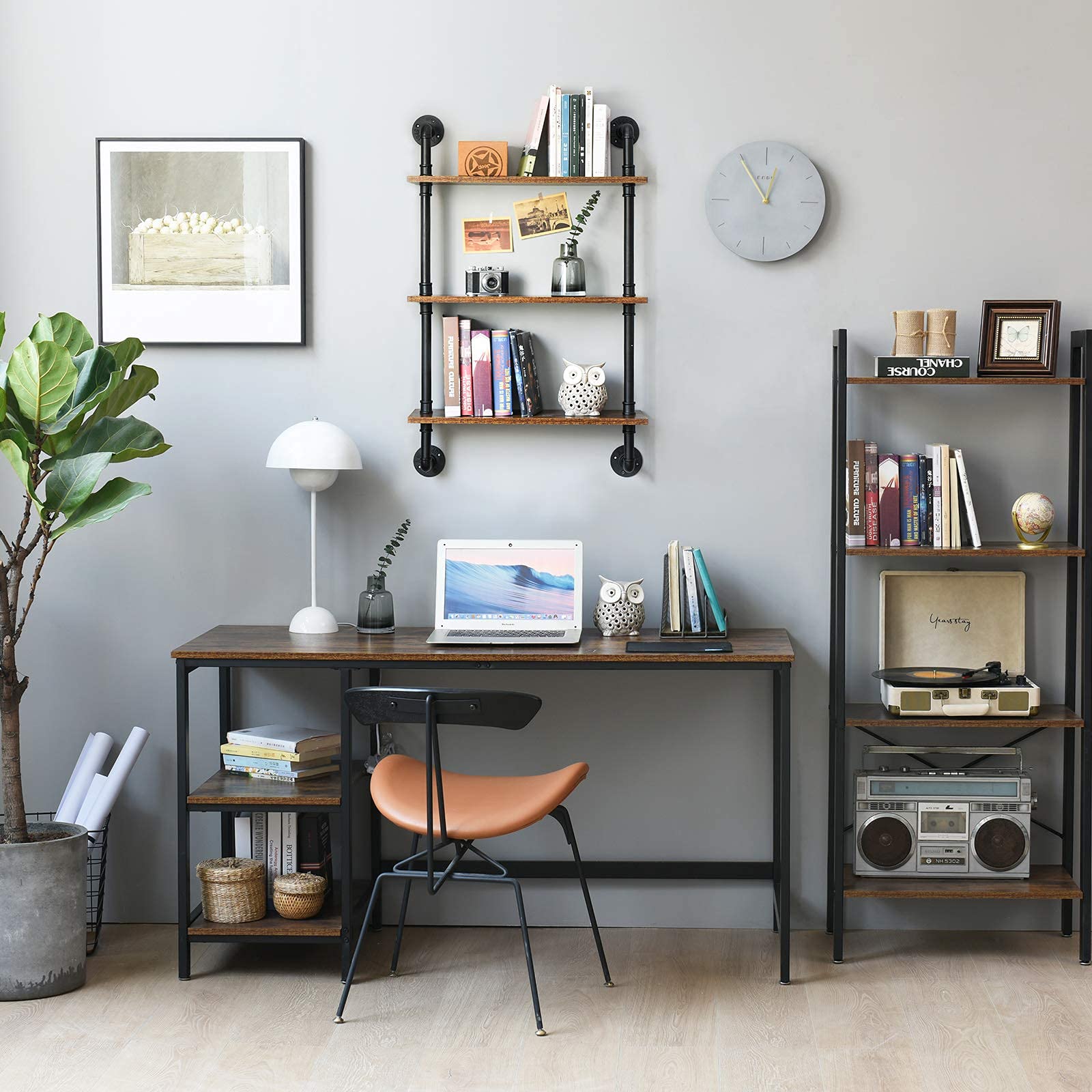 IBUYKE Pipe Floating Shelves, Wall Shelf Outdoor, 60x20x95cm, Decorative Shelving Unit for Wall, Plant Stand, Storage Organiser Shelf for Bedroom,