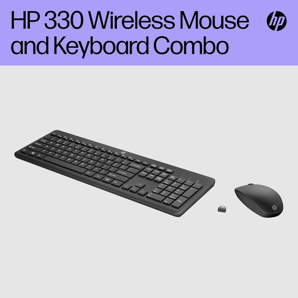 HP 330 Wireless Keyboard and Mouse Combo | 2.4 GHz Wireless Connection with USB Dongle | 12 Function Keys | Ergonomically Designed | 1600 DPI | LED Indicators | Numpad | Black