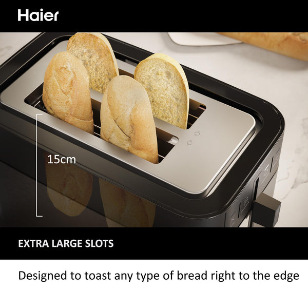 Haier Toaster, I-Master Series 5, 2 Slices with Extra Large Slots, 7 Toasting Levels, Stainless Steel, On App, Black [HTO5A3]