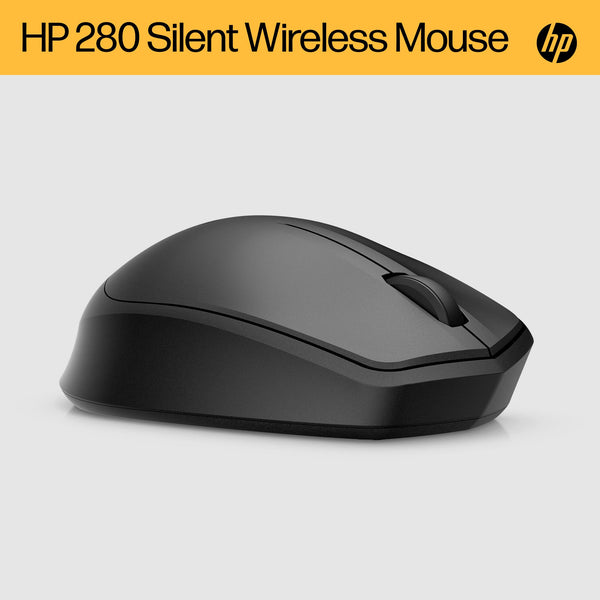 HP 280 Silent PC Wireless Mouse | HP Blue Optical Technology | 1600 DPI to track precisely on any surface | 90% noise reduction | Comfortable & Ergonomic Design | USB A Dongle Included | Black