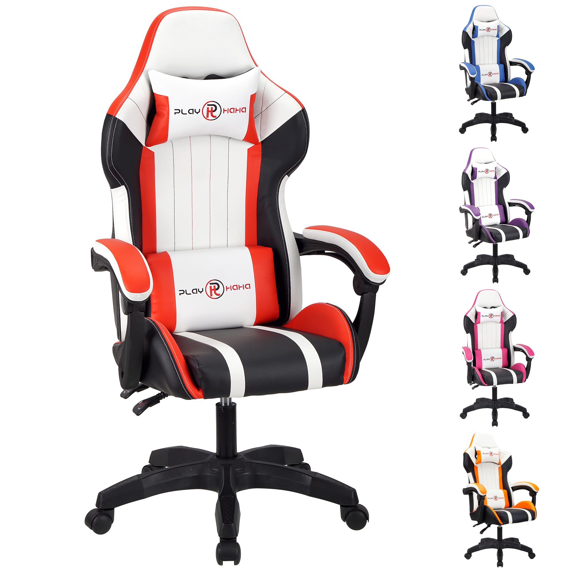 T-THREE.Ergonomic Leather Gaming Chair Height Adjustable with Headrest and Lumbar Support(Orange)