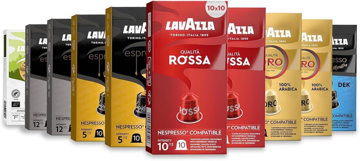 Lavazza Variety Pack - 100 Aluminium Capsules Compatible with Nespresso Original Machines, Ristretto, Lungo, Qualità Oro, Qualità Rossa, Tierra