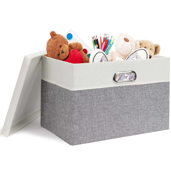 Febzoce Storage Boxes with Lids, Storage Baskets for Shelves Foldable Fabric Storage Bins Organizer for Home and Office Light Grey and White Extra