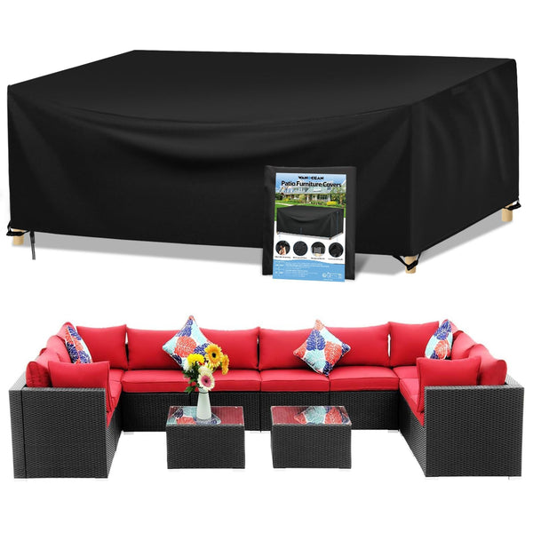 Wanocean Garden Furniture set Covers, Outdoor Patio Furniture Cover Waterproof 420D Oxford Anti-UV Tear-Resistant Rectangular Rattan Furniture Covers