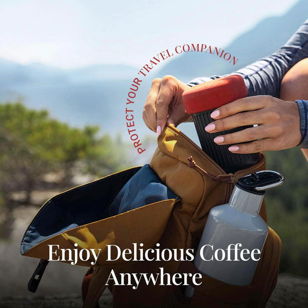 Aeropress Go Portable Travel Coffee Press Kit, 1-3 Cups in a Minute, Coffee, Espresso, & Cold Brew Maker, Manual Coffee Making Machine for Travel, Includes Mug & Lid, Grey