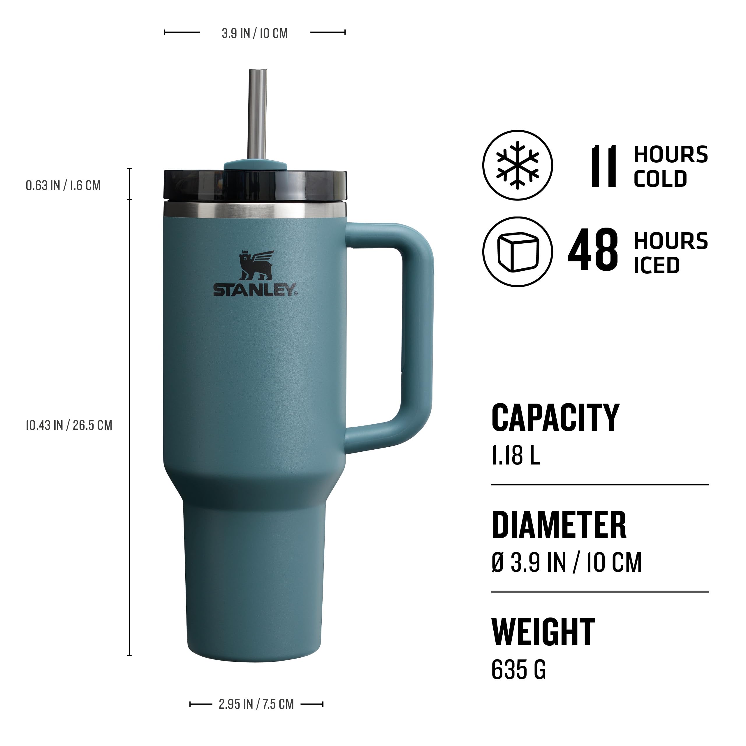 STANLEY Quencher H2.0 Flowstate Tumbler 1.2L - Cold for 11 Hours - Iced for 48 Hours - Metal Water Bottle with Straw, Handle and Lid - Dishwasher Safe - Travel Mug for Cold Drinks