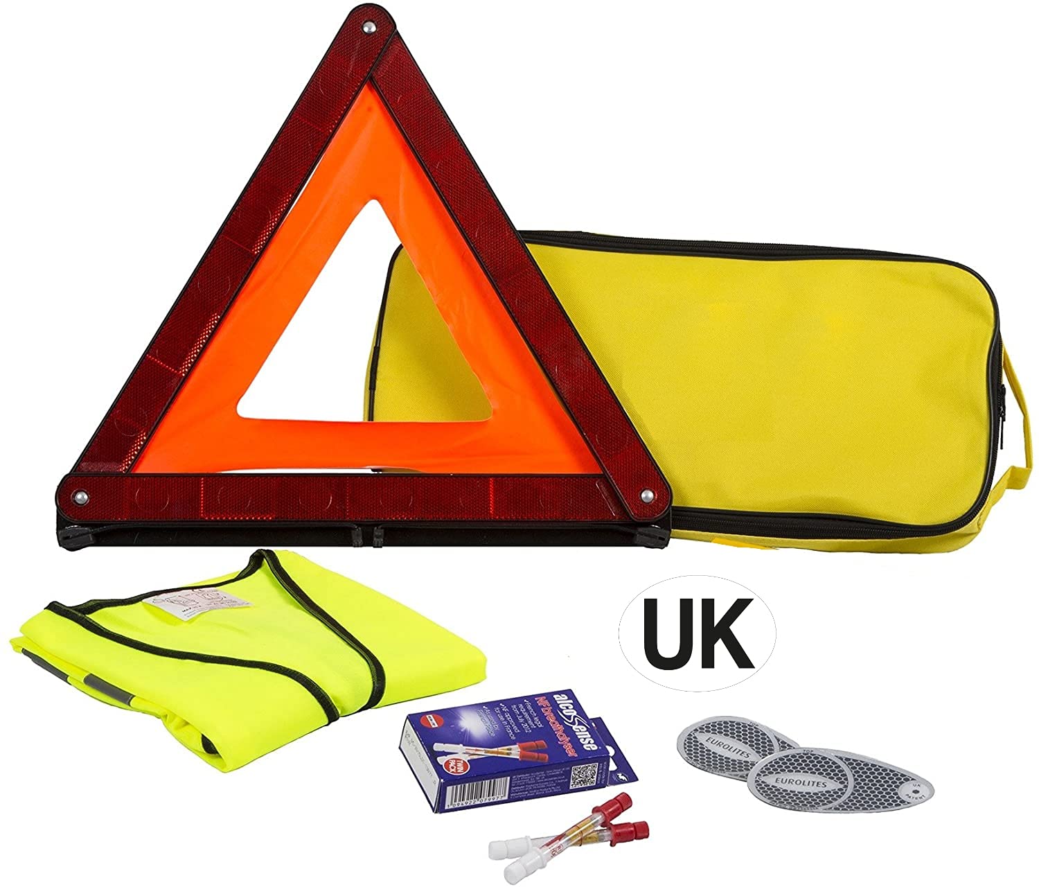 AA Vehicle Breakdown Safety Kit Plus AA5618 – Tyre Inflator, Warning Triangle, Tow Rope, Hi-Vis Vest, Torch, Glass Hammer, Booster Cables, Storage Bag
