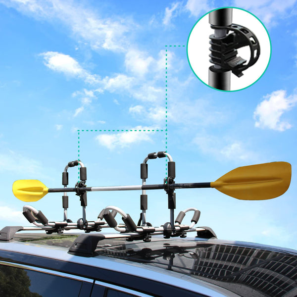 ASMSW Kayak Roof Rack 1 Pair 4-in-1 for Kayak/Surf/Ski Rack,Folding Adjustable Bilateral J-Shaped Roof Rack with 4 PCS Tie Down Straps On Rooftop