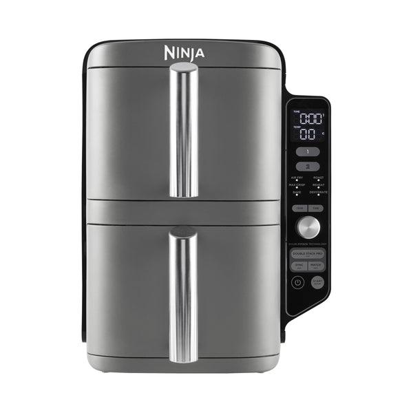 Ninja Double Stack XL Air Fryer, Vertical Dual Drawer AirFryer with 4 cooking levels, 2 Drawers and 2 Racks, Space Saving Design, 9.5L Capacity, 6 Cooking Functions, 8 Portions, Grey, SL400UK