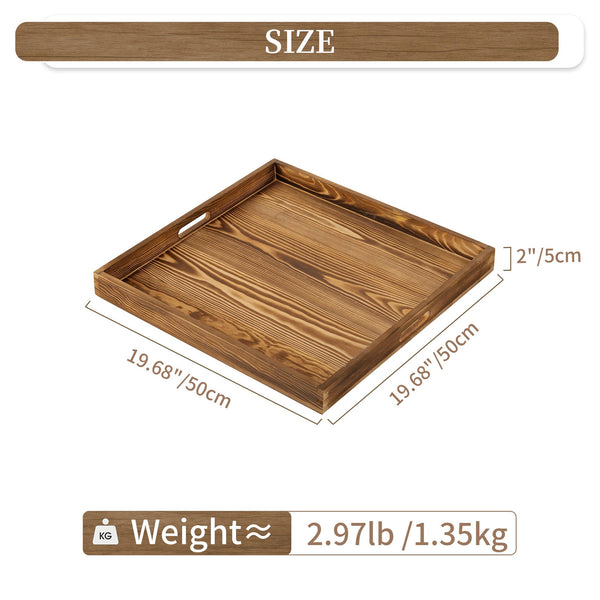 Hanobe Square Large Ottoman Tray: Extra Large Serving Tray with Handles Rustic Wood Decorative Coffee Table Trays Farmhouse Home Decor for Living Room
