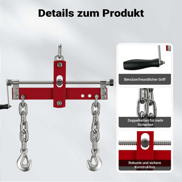 WilTec Solid Steel Engine Load Leveller - 750kg Max, Easy To Connect To Workshop Crane & Engine Stand, Includes four Chains with Safety Hooks