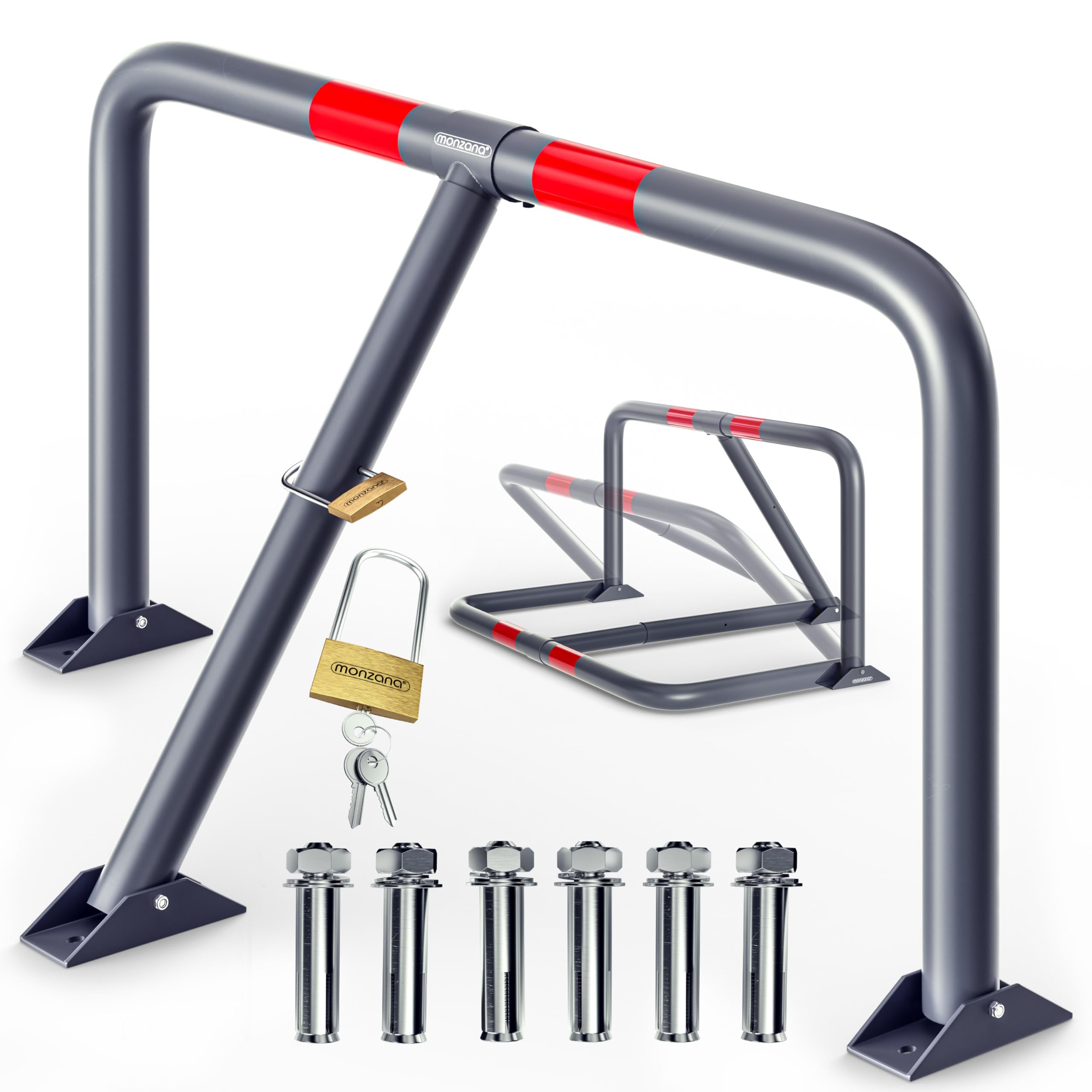 DEUBA® Security Parking Post for Driveways | Robust Steel Car Park Barrier Bollard | Retractable Down to 7.5cm | 3 Keys and Padlock | Extra Car and Vehicle Security | 80x47x44 cm | Grey