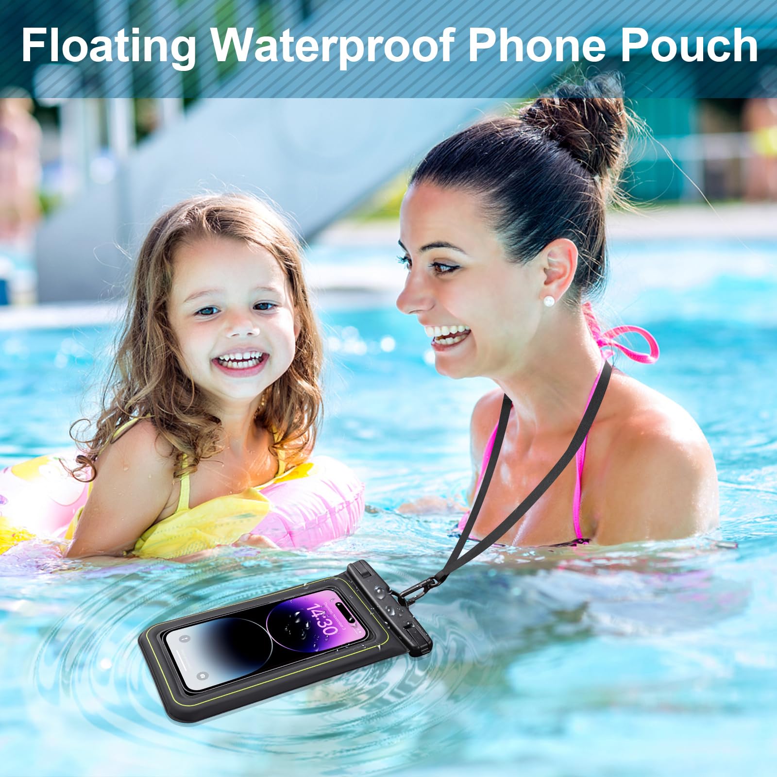 Floating Waterproof Phone Pouch, IPX8 Universal Waterproof Phone Case for Swimming Dry Bag Underwater for iPhone 16 Pro Max 15 Pro 14 Samsung S25 S24 S23 Ultra Huawei Xiaomi etc, Up to 6.9"