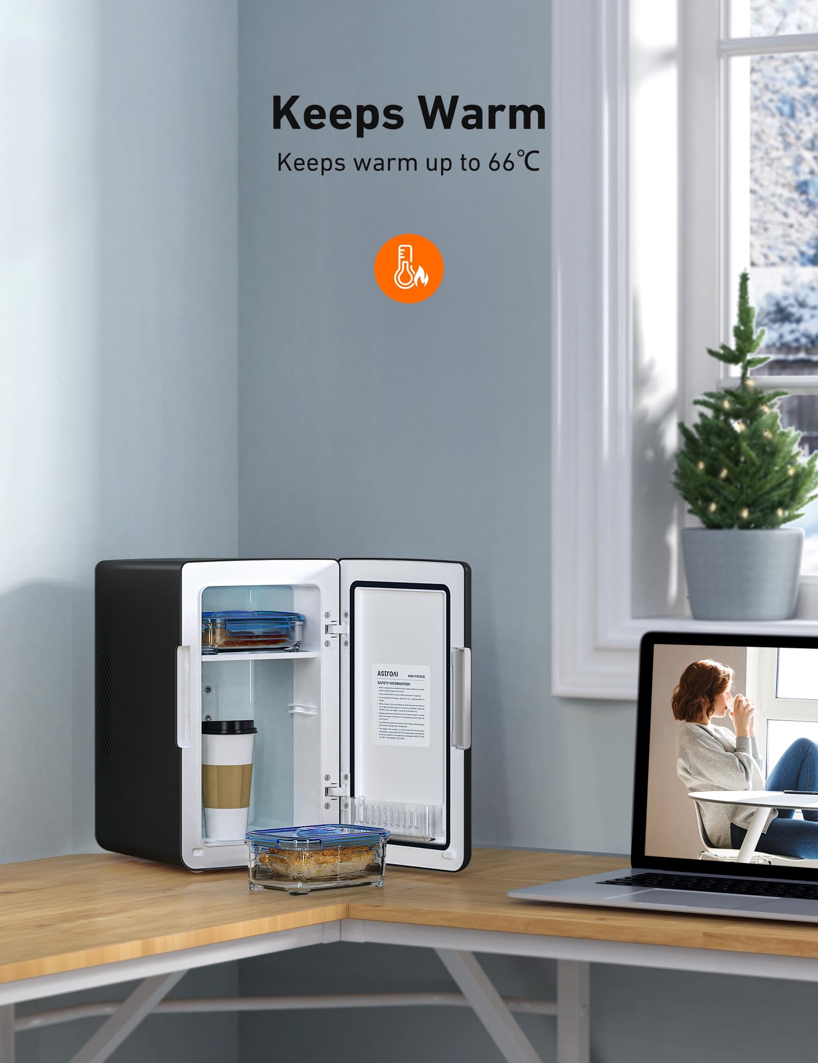 AstroAI Mini Fridge 6 Litre / 8 Can | Cooler and Warmer | AC/DC | Small Fridge for Bedrooms, Car, Drinks, Beauty, Skincare, Travel (Deep Black)