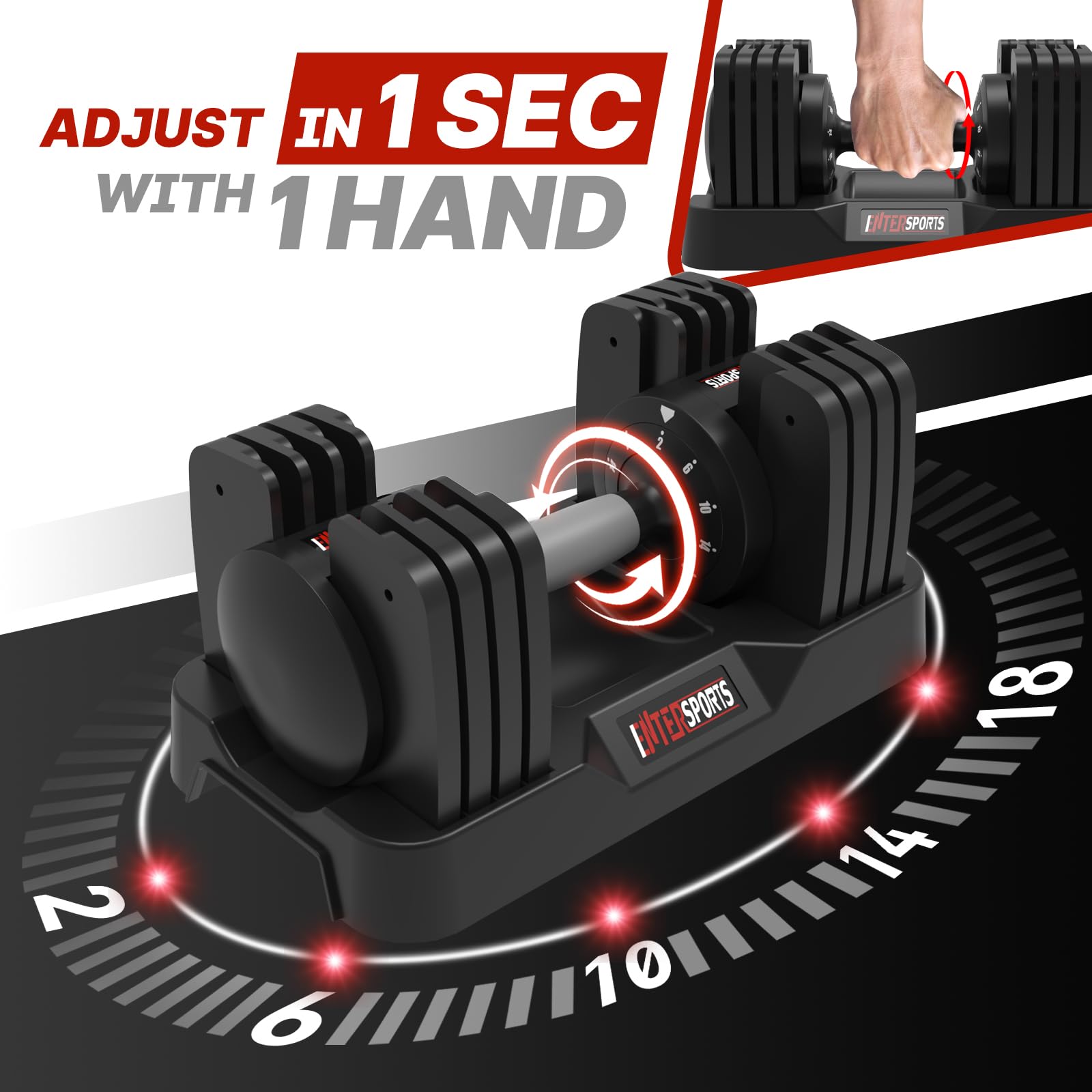 EnterSports 12kg/18KG/27KG Adjustable Dumbbells,Dumbbell Set for Saving Place, Dumbbell Weights with Non-Slip Handle, Home Gym Strength Training Equipment for Full Bodybuilding