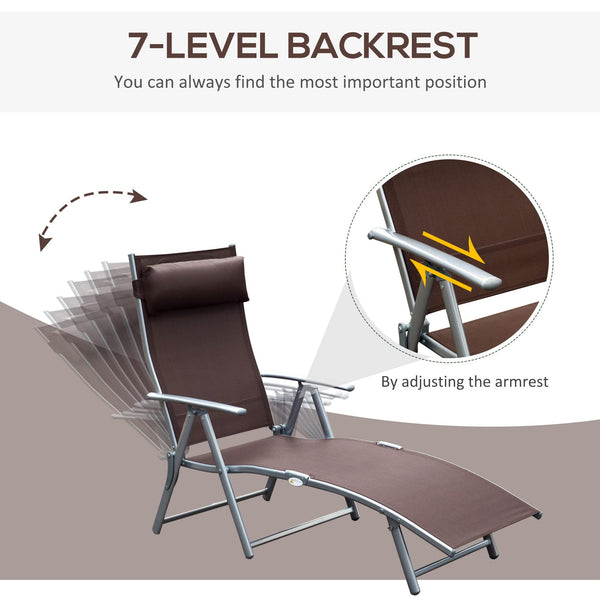 Outsunny Sun Lounger Steel Frame Outdoor Folding Chaise Texteline Lounge Chair Recliner with Headrest & 7 Levels Adjustable Backrest, Cream White