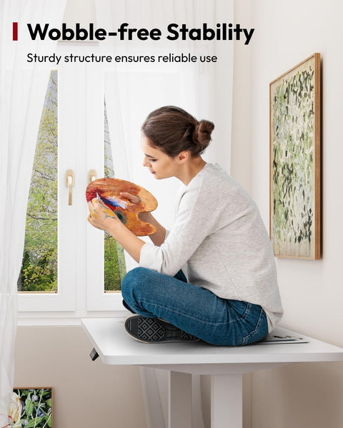 SANODESK QS1+140 * 60 Electric Standing Desk Height Adjustable Standing Desk With Memory Smart Panel Sit Stand Table With Hooks and Cupholder for Home Office （Black Frame+ Black Desktop）