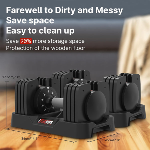 EnterSports 12kg/18KG/27KG Adjustable Dumbbells,Dumbbell Set for Saving Place, Dumbbell Weights with Non-Slip Handle, Home Gym Strength Training Equipment for Full Bodybuilding