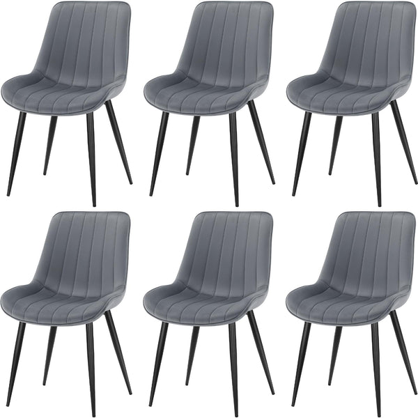 LONGTOO Set of 6 Dining Chairs with Velvet Upholstered Seat & Backrest,Stable Metal Legs,Modern Stripe Design,Champagne