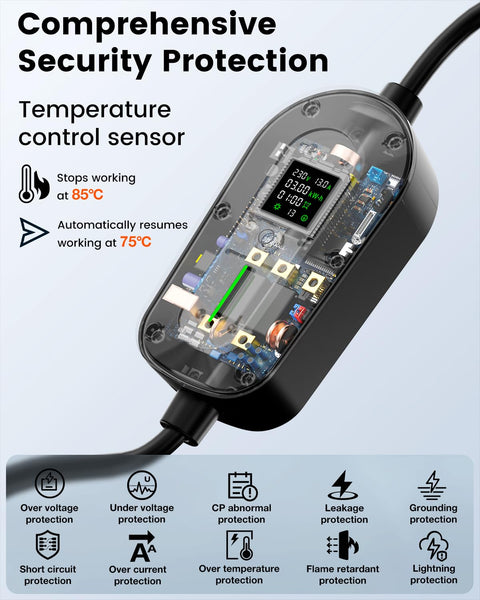 EV Charger Cable Type 2 to 3 Pin Plug 20Ft/6.1M Electric Car Charger 3kW, [6/8/10/13A] Type 2 Charging Cable 3 Pin EV Charger IP65 Advanced Protection Suitable for EVs & PHEVs