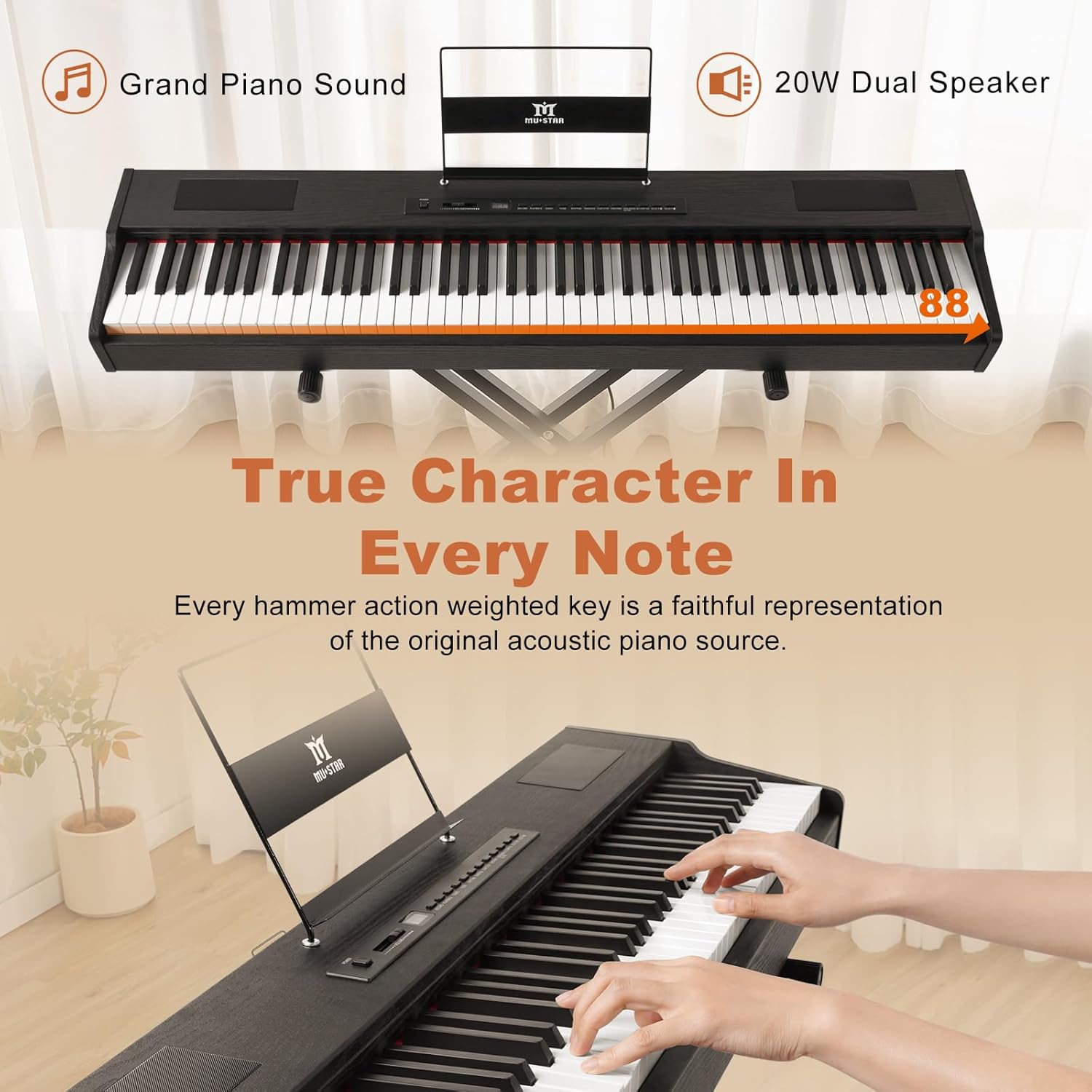 MUSTAR Digital Piano 88 Weighted Keys Hammer Action, Full Size 88 Key Piano Keyboard Weighted, Electric Keyboard Piano with Bluetooth Connection, Portable Case, Sustain Pedal, White