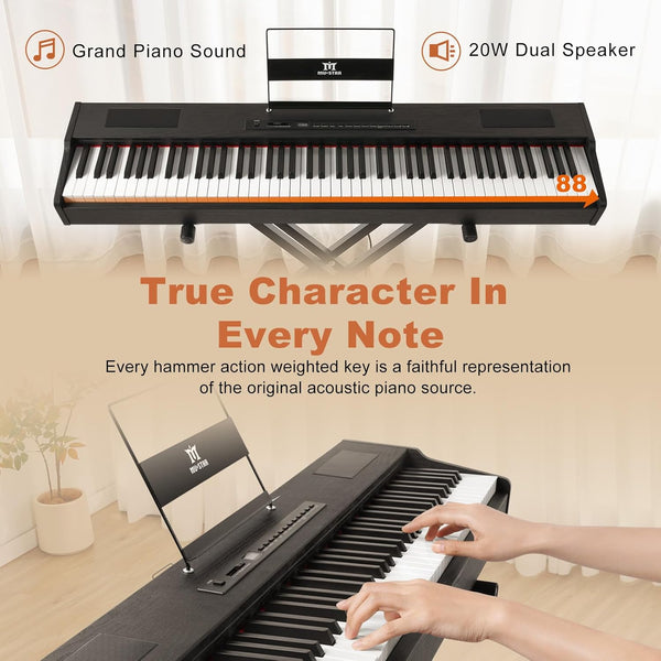 MUSTAR Digital Piano 88 Weighted Keys Hammer Action, Full Size 88 Key Piano Keyboard Weighted, Electric Keyboard Piano with Bluetooth Connection, Portable Case, Sustain Pedal, White
