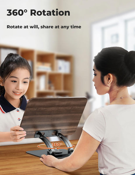 Tounee Book Stand for Reading, Adjustable Book Holder with 360 Swivel Base, Foldable Cookbook Stand Recipe Book Holder with Elastic Page Clips for