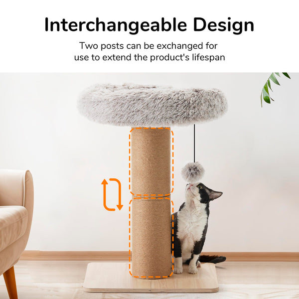 FUKUMARU Cat Scratching Post with Bed, Plant Style Kitten Scratcher, Solid Wood Post, Small Cat Tower Tree with Natural Jute Rope for Indoor Kitten &