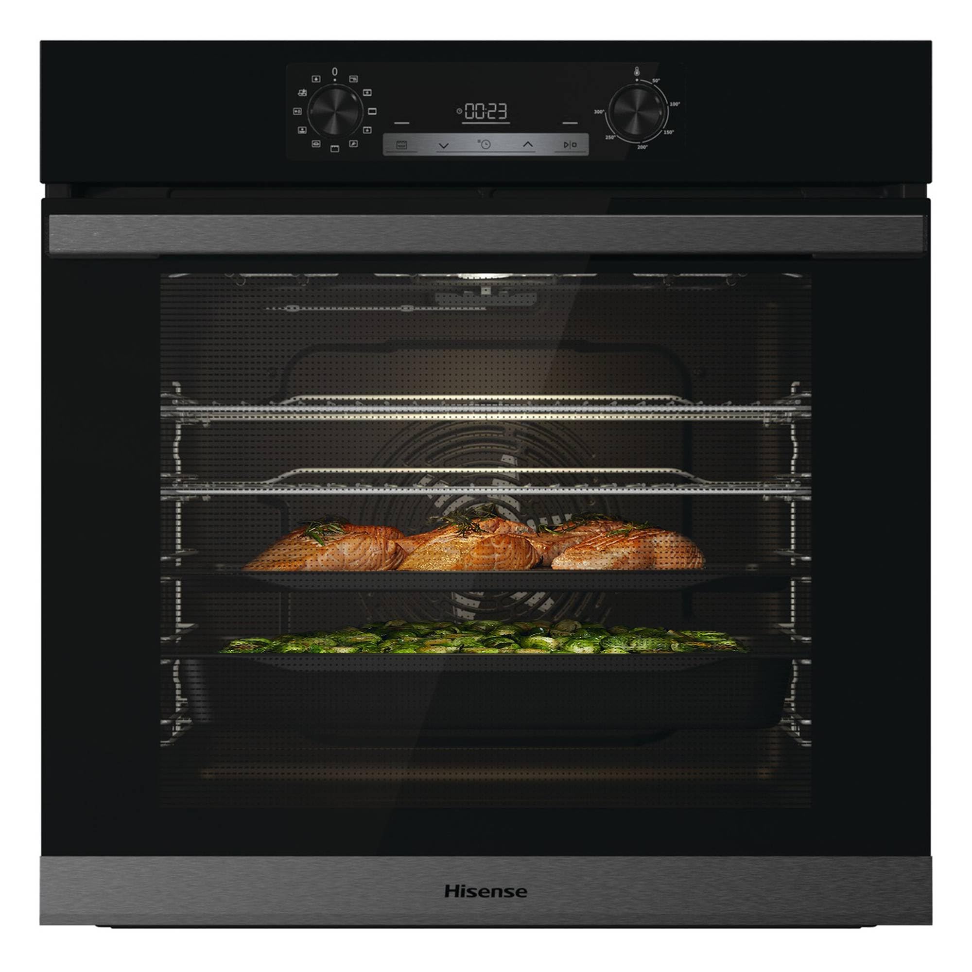 Hisense BI64211PB 77 Litre Built In Electric Single Oven With Pyrolytic Cleaning, Pizza Mode, Multiphase Cooking- Black 22x23x23 inches (LxWxH) - A+ Rated, Extra Large