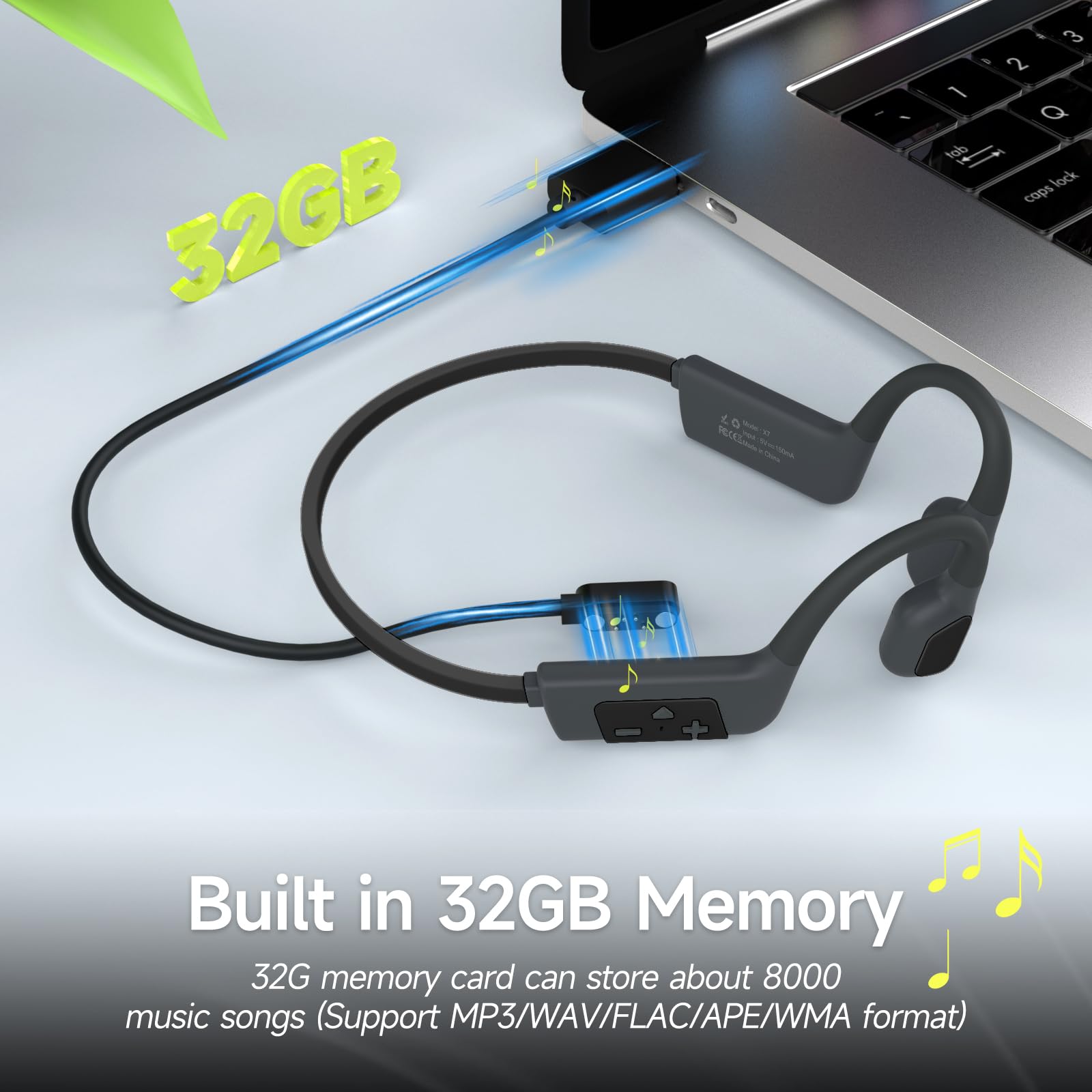 IFECCO Swimming Headphones Underwater - IP68 Waterproof Bone Conduction Headphones Bluetooth 5.4, Open Ear Earbuds with 32GB MP3 Player Memory for Swimming Running Cycling