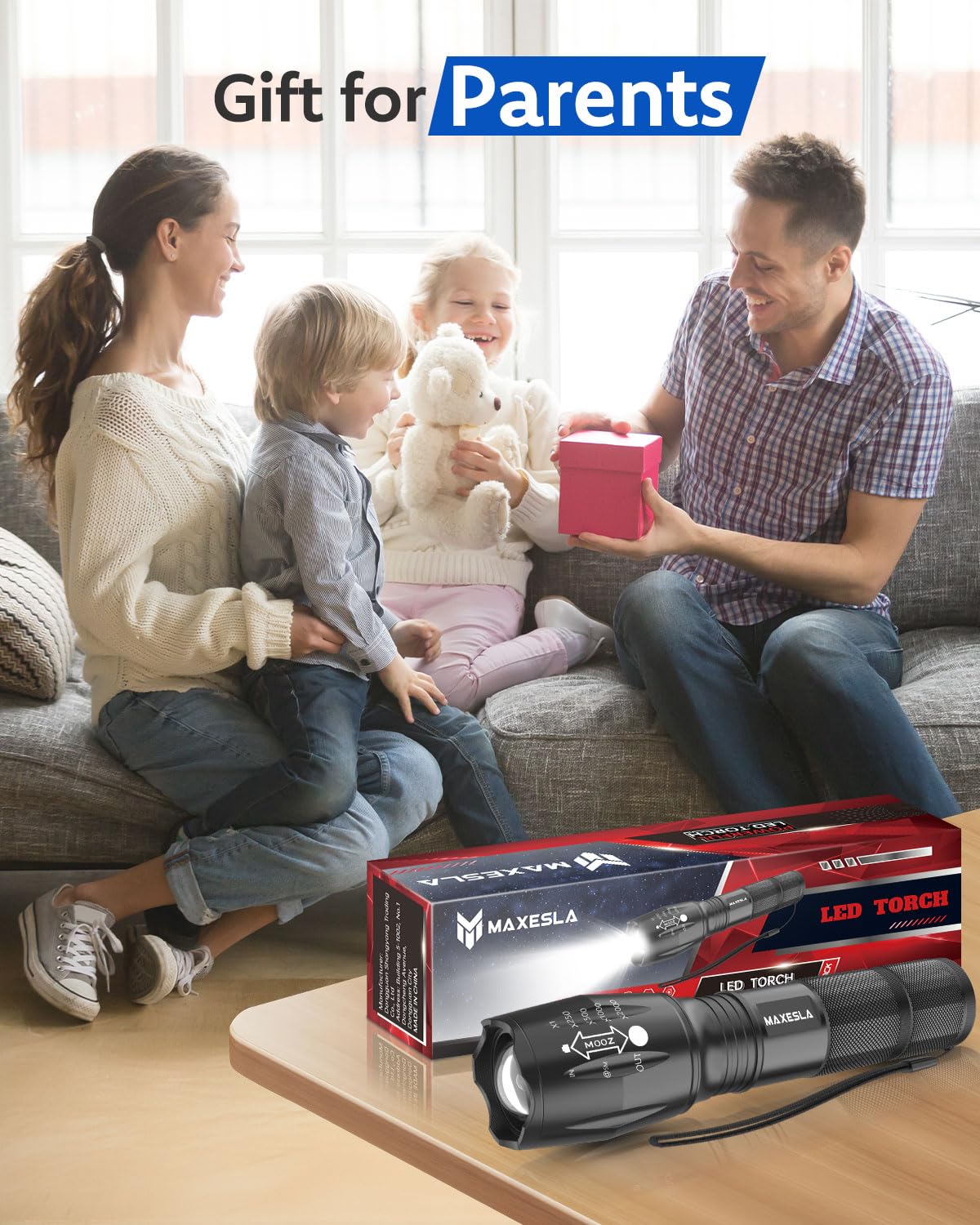 Maxesla LED Torch Battery Powered,Zoomable Torches Led Super Bright,Gifts for Men Dad Kids,Powerful Torches Water,Resistant 5 Modes Small Tactical Torch for Camping Xmas