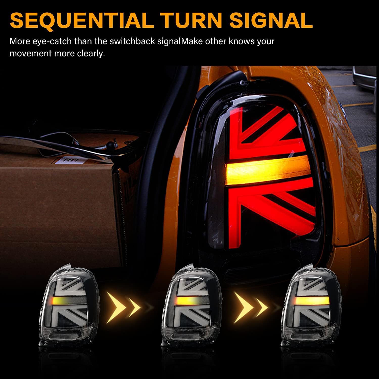 Archaic Union Jack Rear Lights for Mini Cooper One F55 F56 F57 2014-2021, with Sequential Turn Signal Light, Plug&Play, Pair