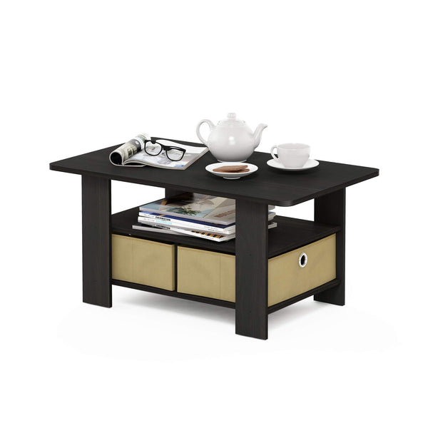 Furinno Andrey Coffee Table with Bin Drawer, Espresso/Brown, 80 (W) x 39.6 (H) x 48.3 (D) cm