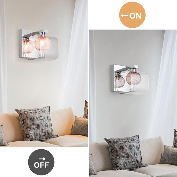 HARPER LIVING Modern Wall Lights, G9 Wall Light Inner Mesh in Copper, Wall Sconce Lamp for Living Room, Bedroom, Kitchen, Hallway