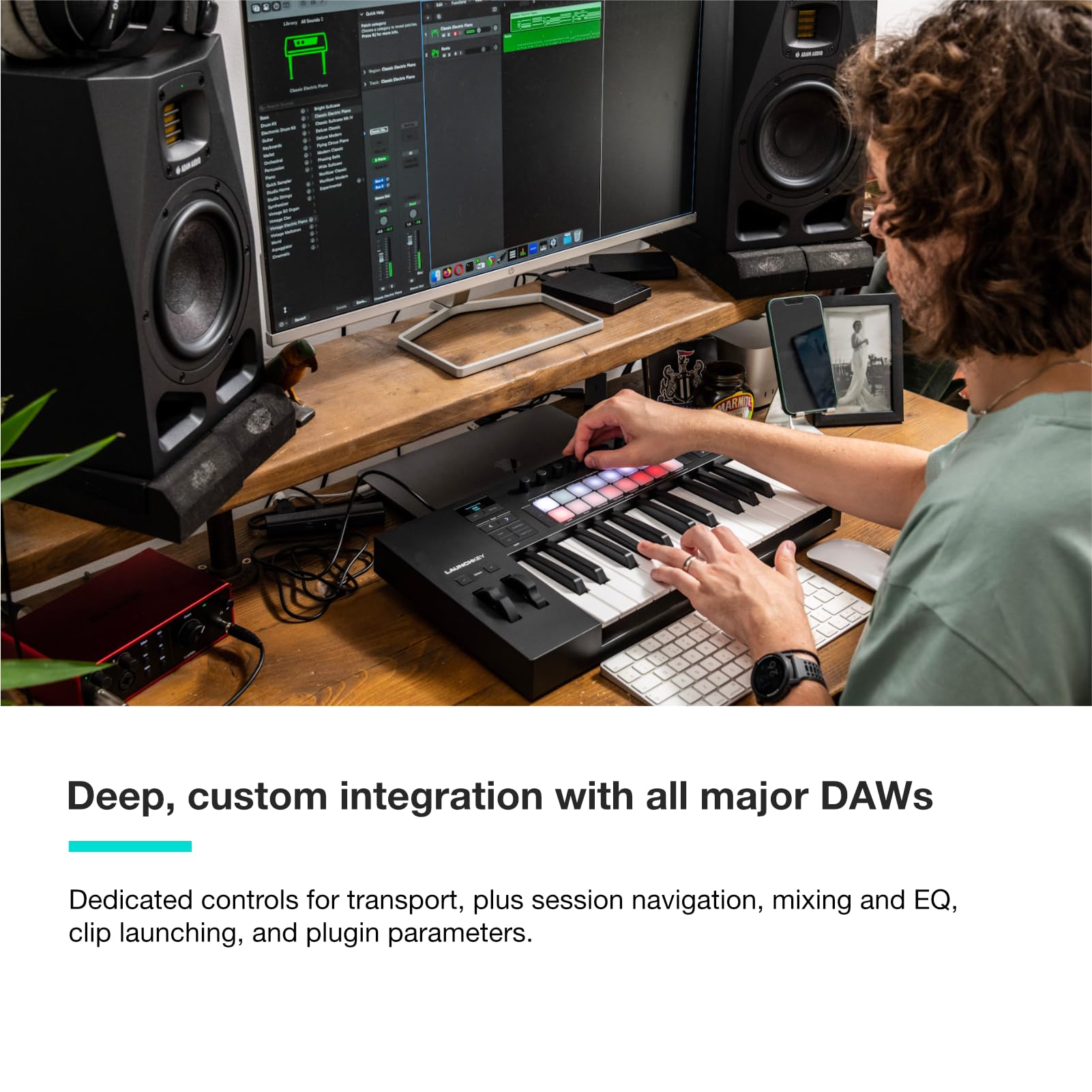 Novation Launchkey Mini 25 [MK4] — Portable 25 Mini-Key, USB, MIDI Keyboard Controller with DAW Integration. Chord Mode, Scale Mode, Drum Pads, and Arpeggiator. Includes Music Creation Software Bundle