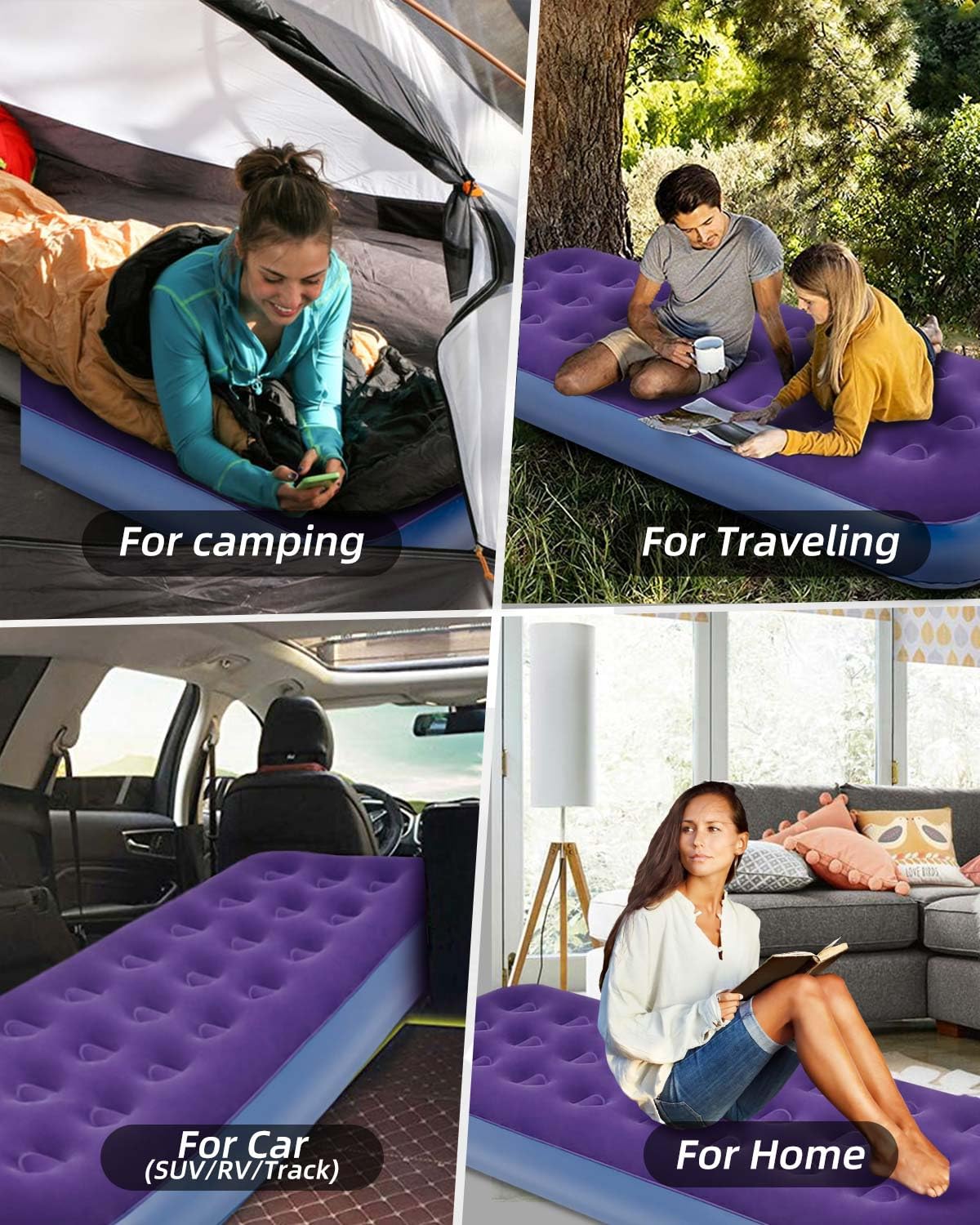 Victoper Inflatable Mattress, Quick Air Bed Blow Up Bed Single Camping Flocked Surface Coil Beam Construction Quick Inflation Air Mattress L188cm x W73cm x D22cm Max Weight 227kg