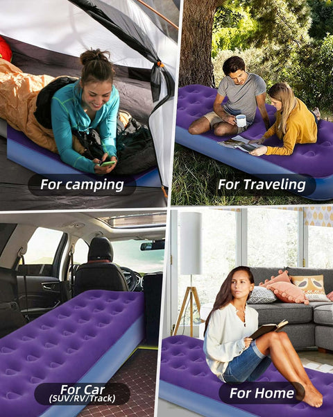 Victoper Inflatable Mattress, Quick Air Bed Blow Up Bed Single Camping Flocked Surface Coil Beam Construction Quick Inflation Air Mattress L188cm x W73cm x D22cm Max Weight 227kg