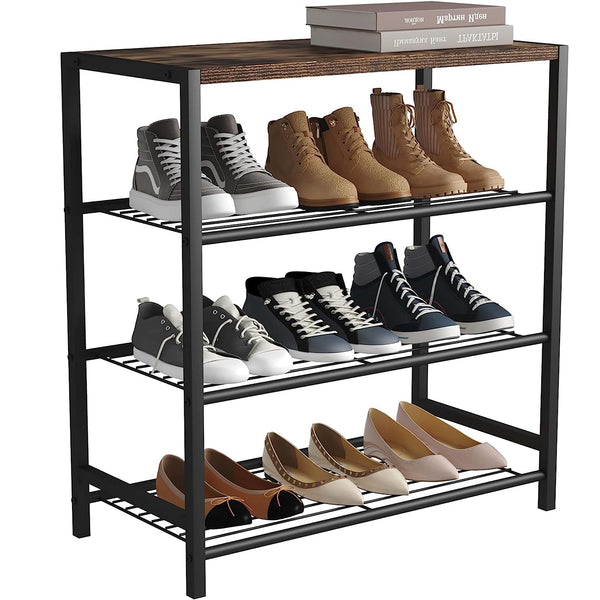 HOME BI 4-Tier Industrial Shoe Rack,Metal Shoe Storage Organizer Shelves with Stable Metal Frame, Shoe Organizer for Closet, Hallway, Entryway, Living